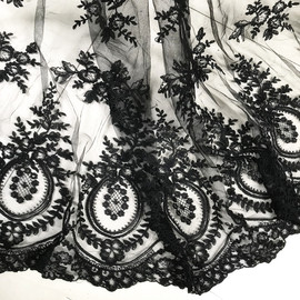 透明车骨蕾丝绣花花边布料面料黑色欧式风格蕾丝服装礼服网纱布料
