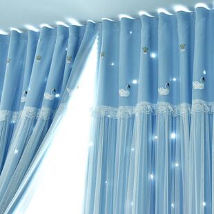 遮光蕾丝卧室飘窗窗 遮阳魔术贴窗帘粘贴式 Y8Z窗帘新款 免打孔安装