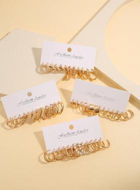 Gold Color Vintage Hoop Earrings Set for Women Boho Metal Ci