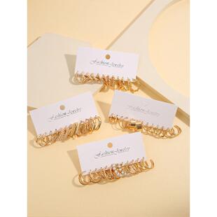 Gold Color Vintage Hoop Earrings Set for Women Boho Metal Ci