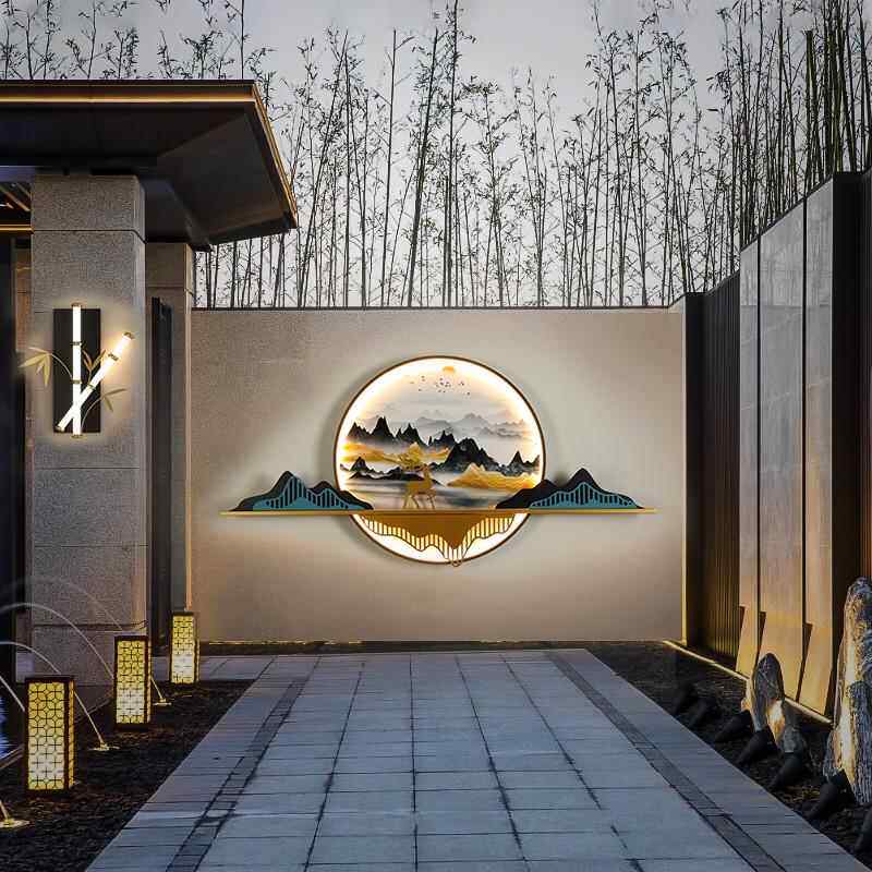 户外壁灯防水阳能新中式山水画林造别太墅楼梯过道庭院景园XDM景
