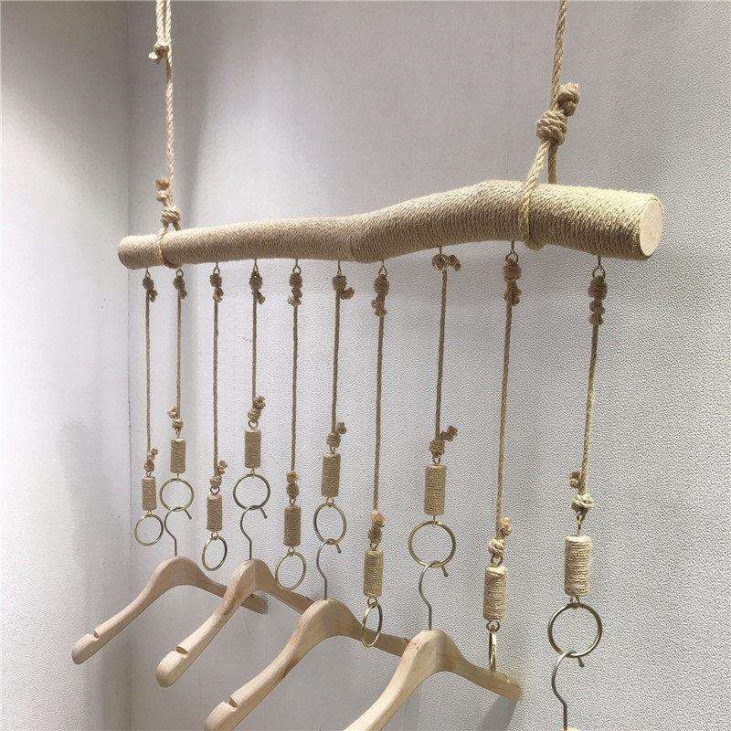 服装店吊环展示架麻绳树枝衣架女装店货架服装吊架悬挂架衣服架