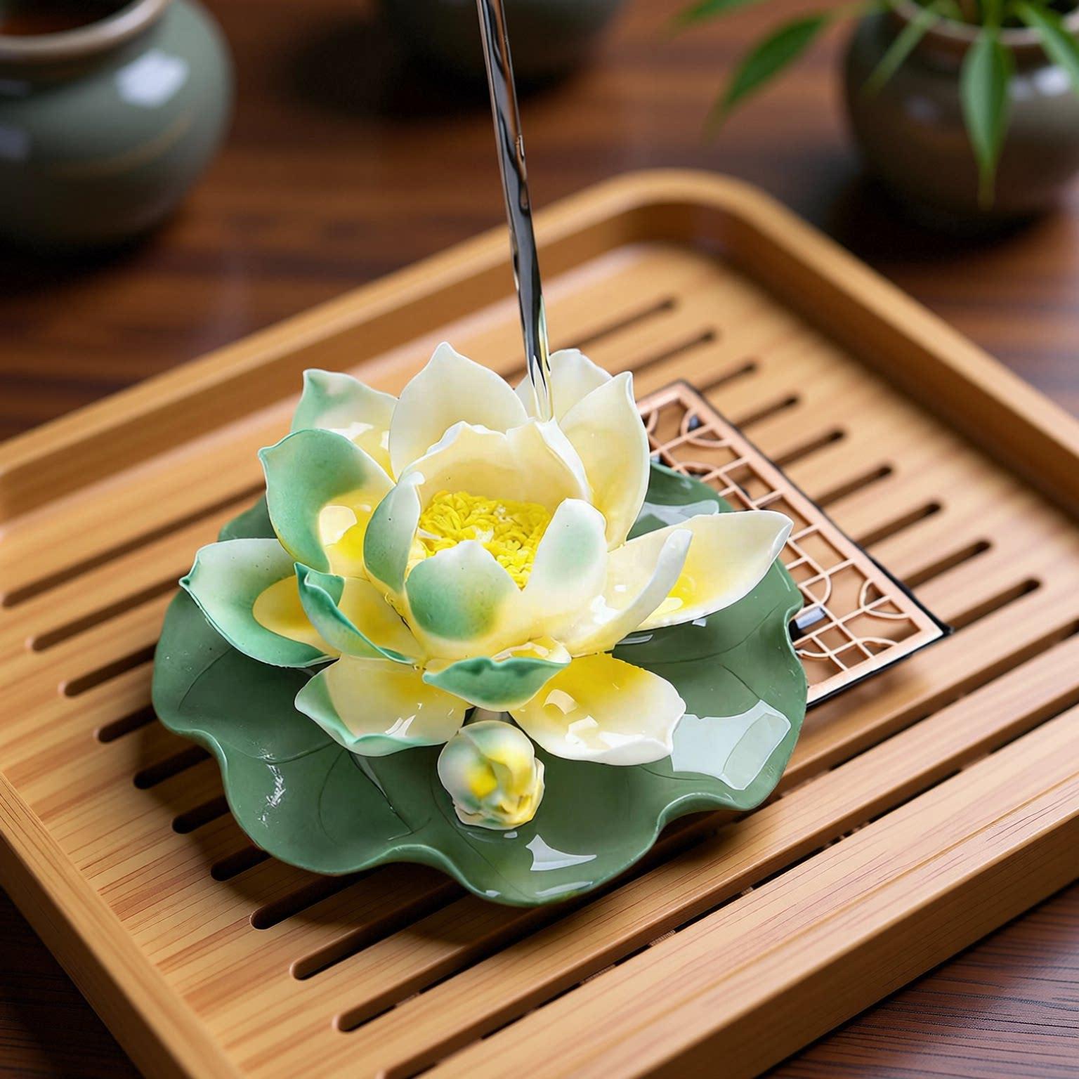 变色茶宠荷花手捏陶瓷摆饰莲花香插可养精品盘具桌台高档创意茶玩