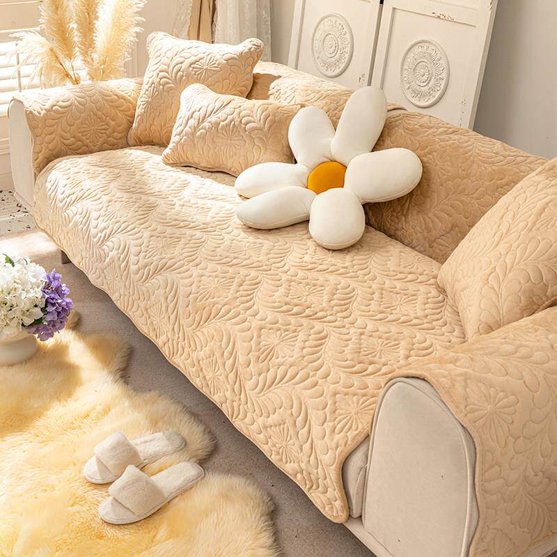 也米沙发垫毛绒布艺皮沙发套防滑组合套装欧式短毛绒坐垫简约现代