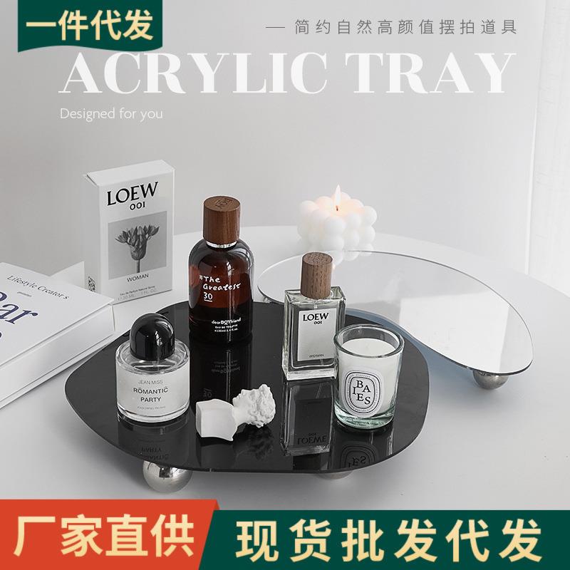 镜面亚克力托盘摆拍摄影拍摄道具氛围感装饰小摆件饰品背景展示盘