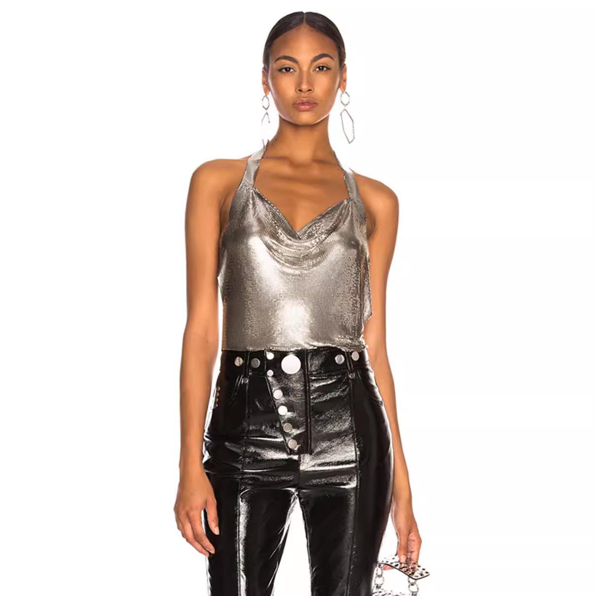 Sequin Sexy Top Clothing Nightclub Womens Halter Camisole
