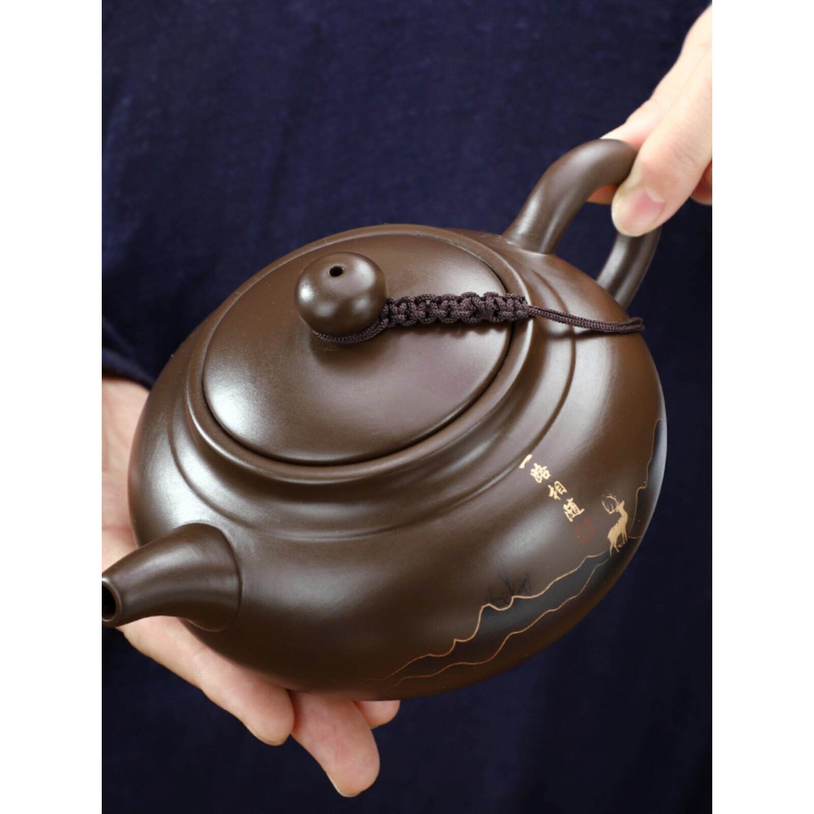 景德镇汝窑大容量紫朱泥彷古原矿紫砂壶宜兴名家纯手工功夫茶壶家