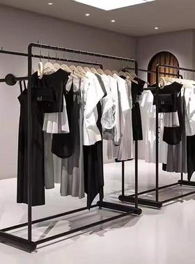 服装店中岛展示架黑色落地中间陈列双排衣服陈列货架女装店挂衣架