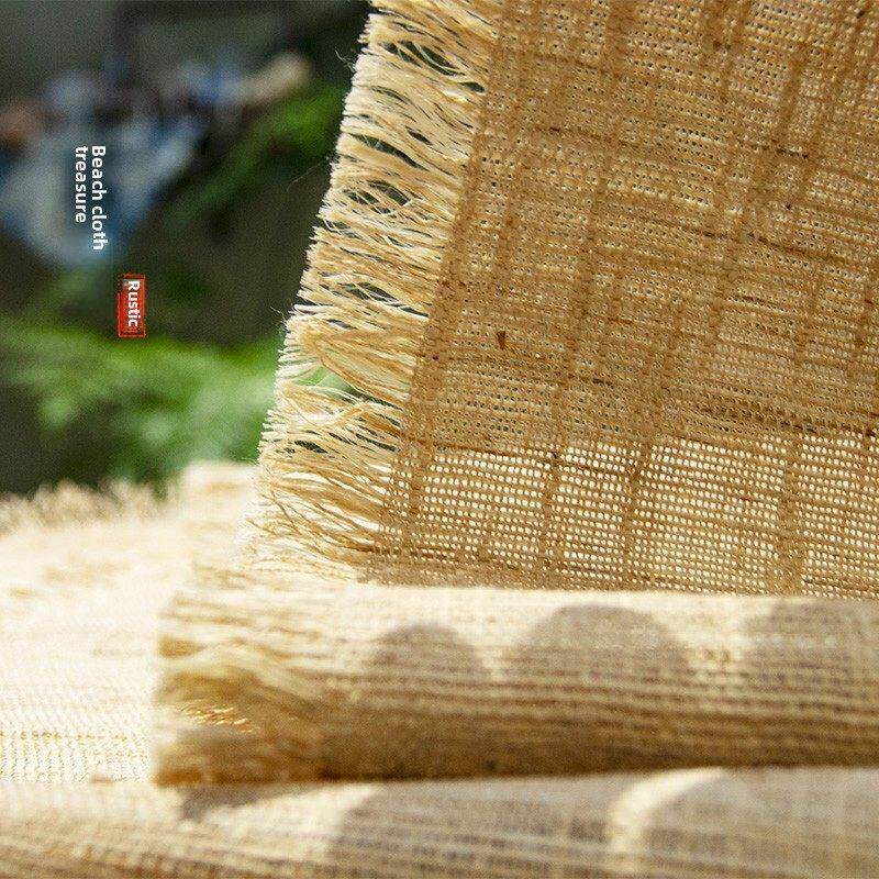 日式禅意复古麻布艺茶席 禅意苎麻布茶旗 素色纯色手工夏布定制