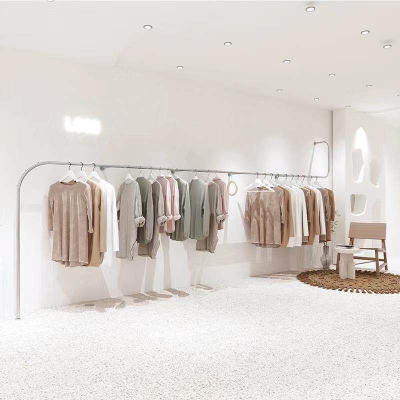 网红简约女装店服装店壁挂式展示陈列货架上墙专用加粗不锈钢衣架