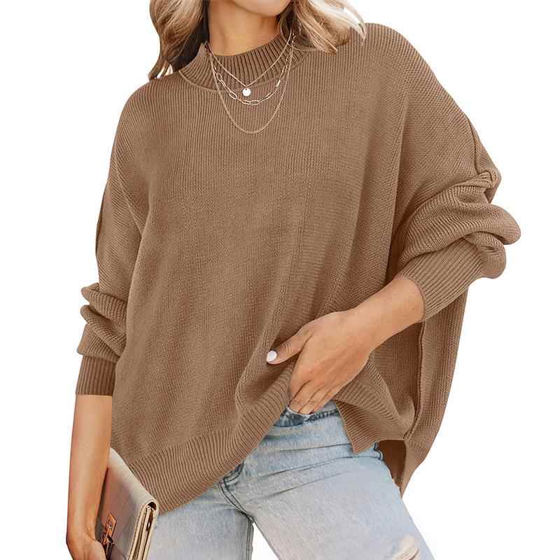 Solid color mid-length sweater for women fashionable round