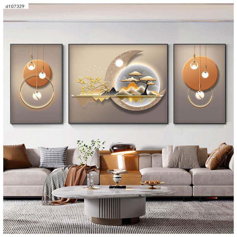 轻奢客厅装饰画沙发背景三联画现代简约餐厅壁画麋鹿挂画