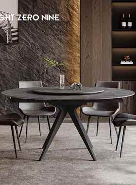 岩板餐bYRV可桌缩家用小户伸型方变圆靠形哑光灰色折叠墙电磁炉餐