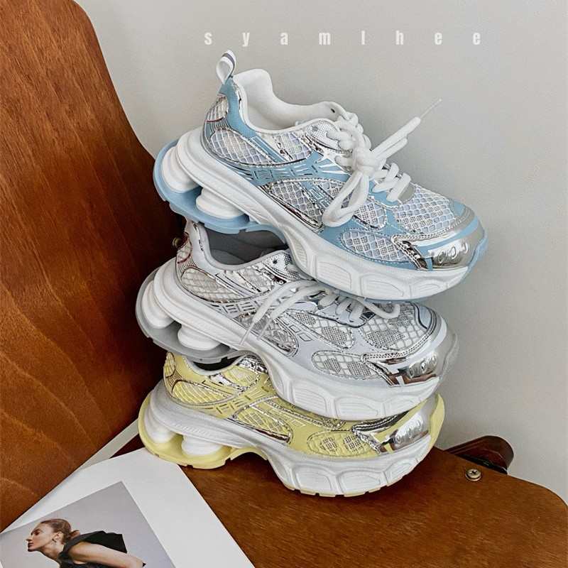 2025夏季新款松糕厚底老爹鞋女透气增高网面小个子时尚运动休闲鞋