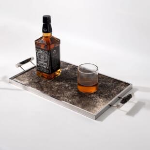 轻奢长极简方形金属提YBO手托盘样板间收售楼酒店编织皮处革纳盘