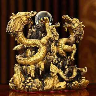 纯铜二龙戏珠摆件 生肖龙家用办公摆件 金属制双龙戏珠工艺品摆饰