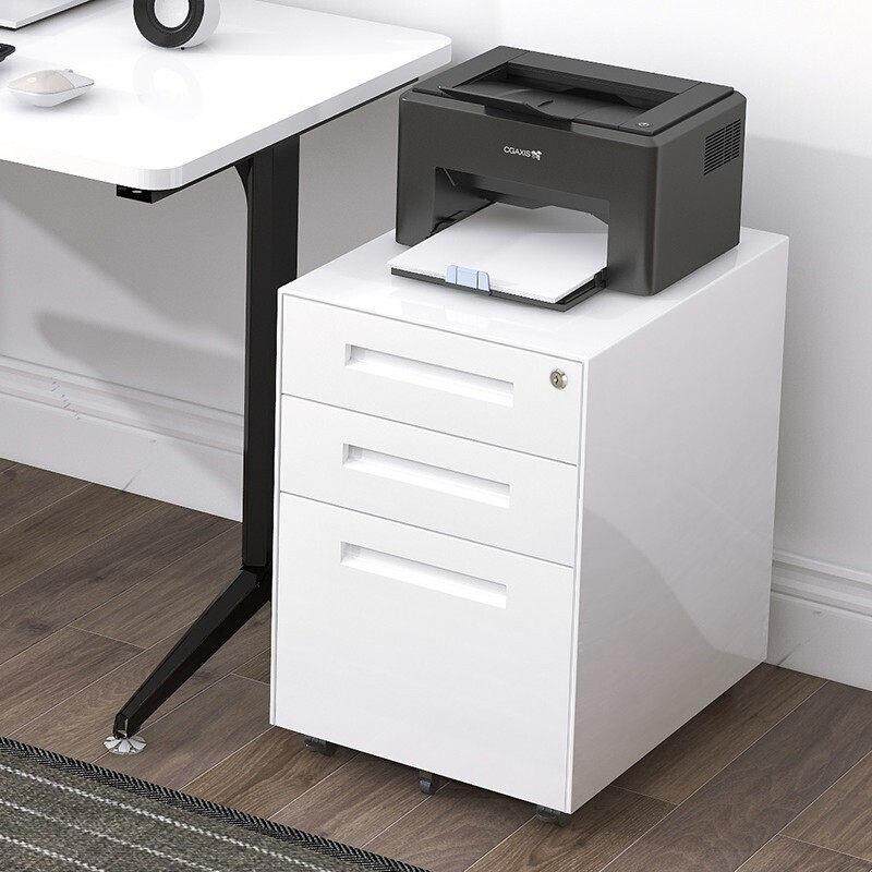 活动柜办公桌下柜三抽屉式铁皮文件柜带轮移动矮柜带锁储物小柜子