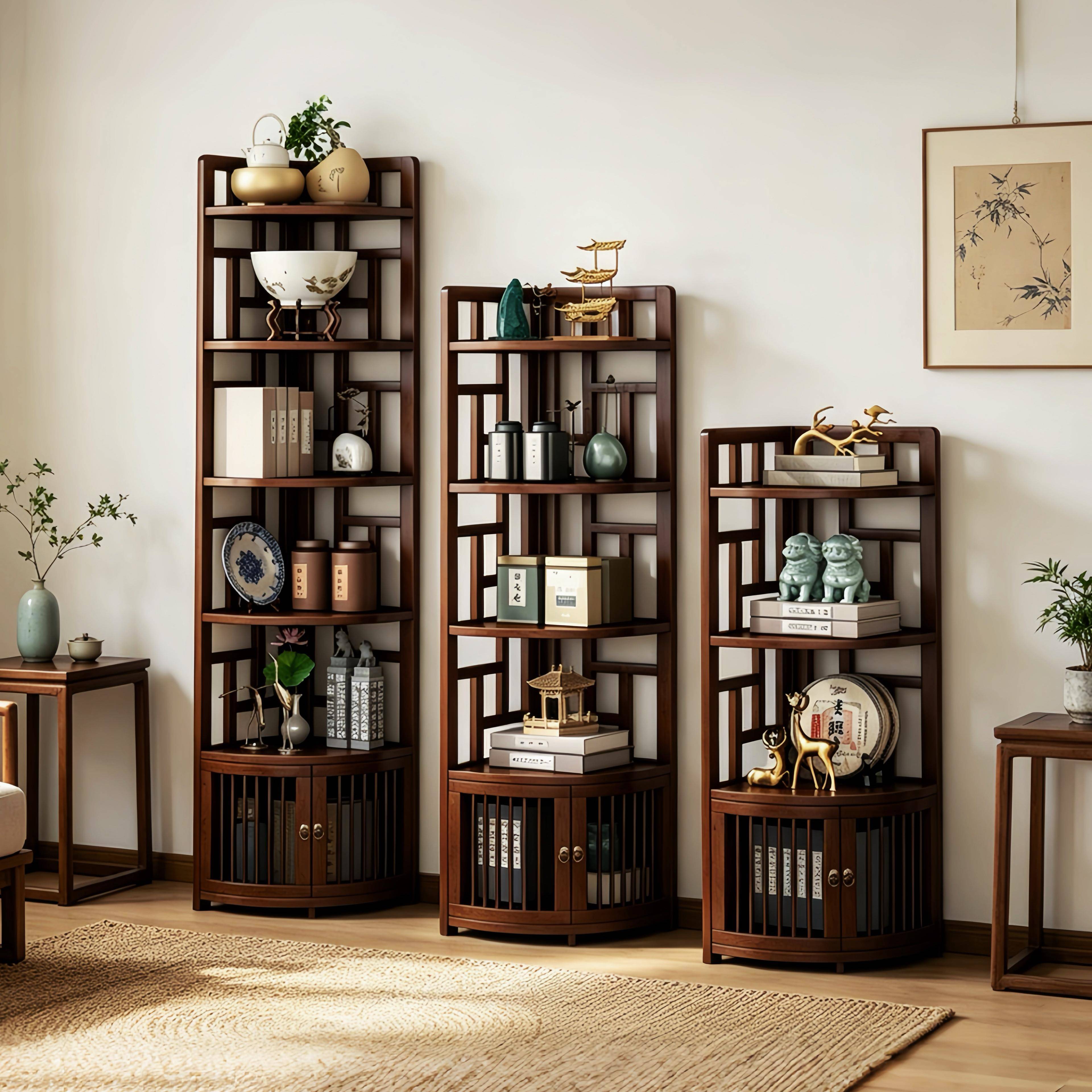 新中式角柜客厅茶叶收纳层架家用茶具摆放架茶室博古架多功能展示