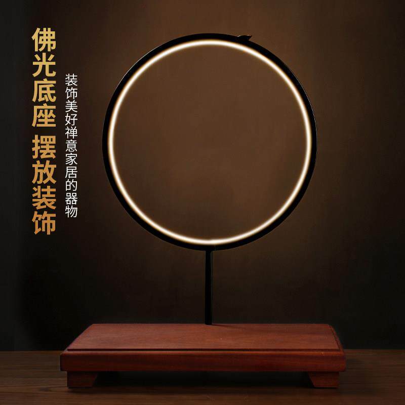 戴玉堂实木饰品红木佛像灯带光圈可照亮底座佛像装饰家居配件