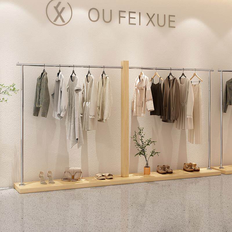 新款服装店实木中岛展示架童装店落地衣架专用女装店落地式货架