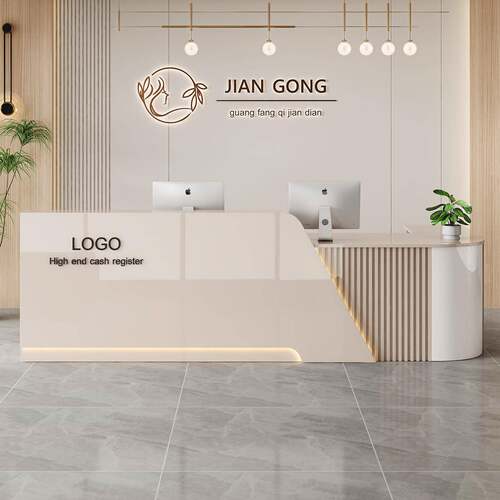 银柜台奢现代简店约铺柜台美容院奶茶收店圆弧吧台轻公司前台接待