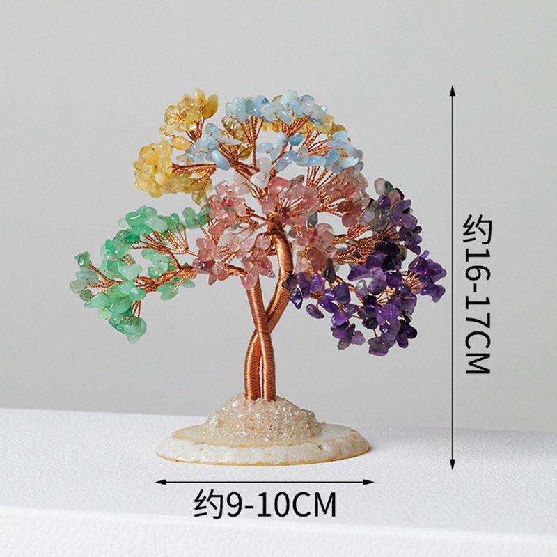天然水招晶碎石发财树玛瑙底座水生命水晶碎石树晶手工编织家居公