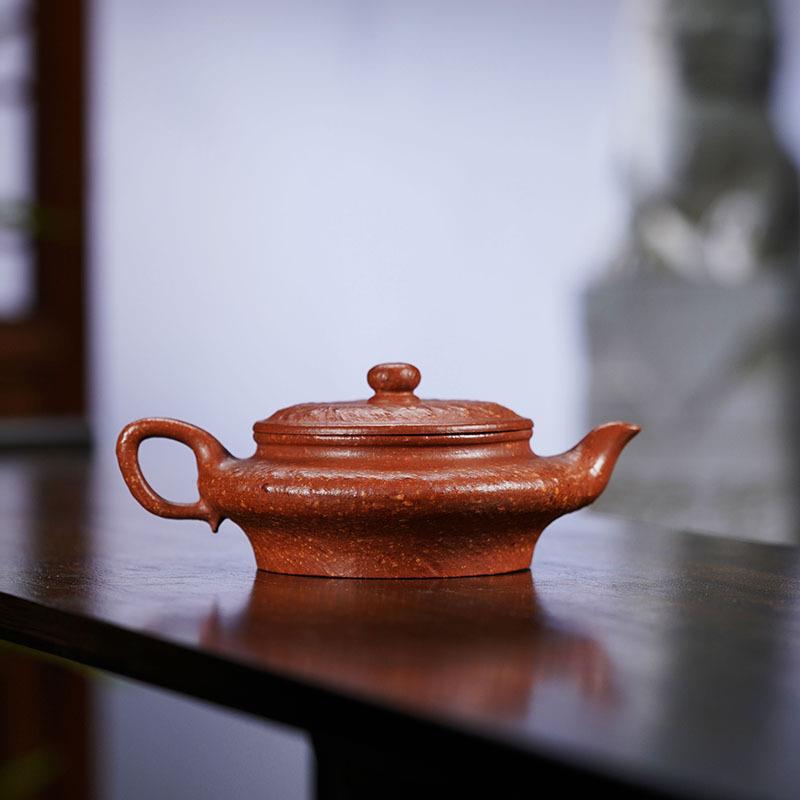 全手工虚扁紫砂壶高端粗砂壶红降坡泥茶壶厂家茶具家用宜兴紫砂