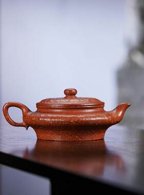全手工虚扁紫砂壶高端粗砂壶红降坡泥茶壶厂家茶具家用宜兴紫砂