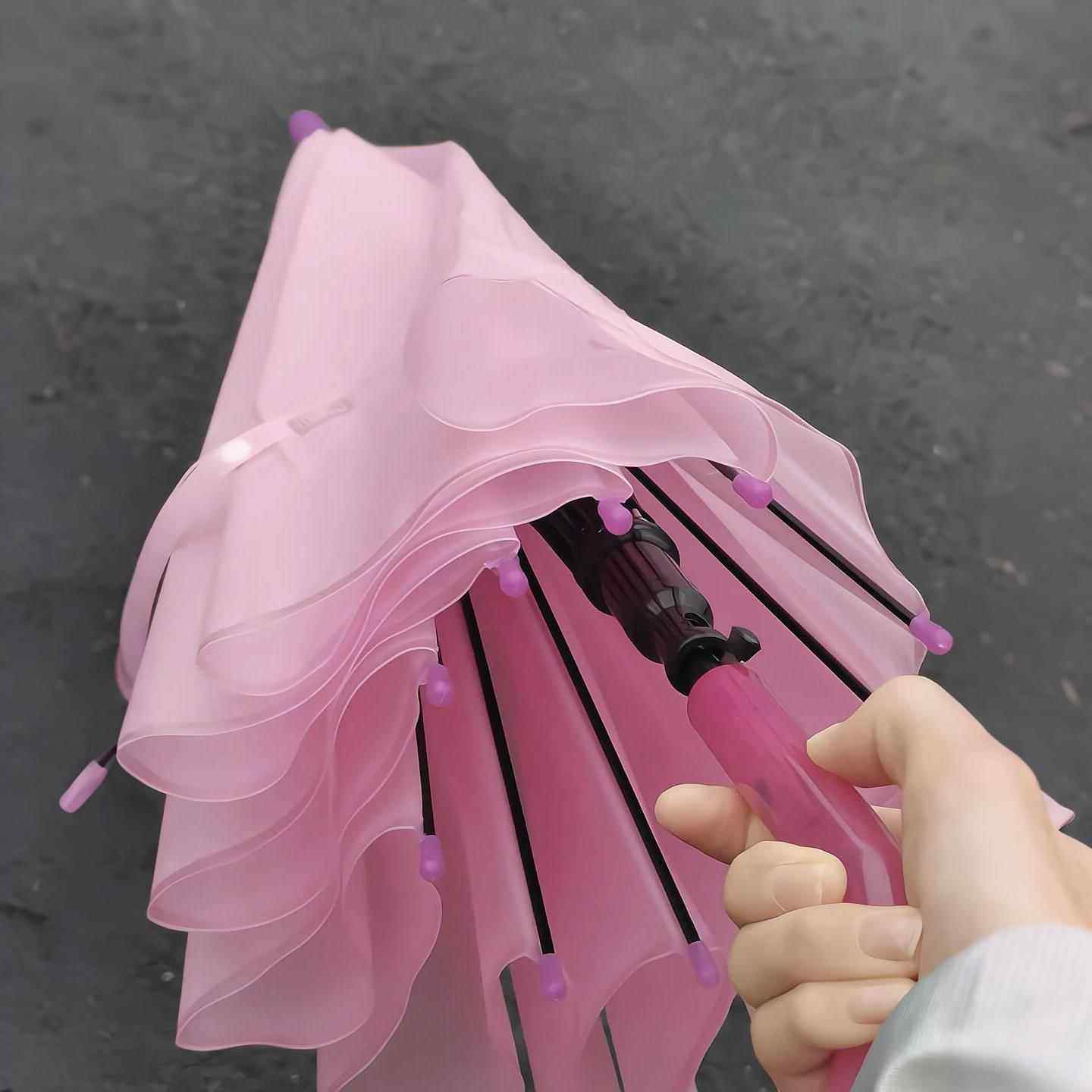 变色伞透明粉色雾面小清新遇光变色高级感加大加厚长柄晴雨两用