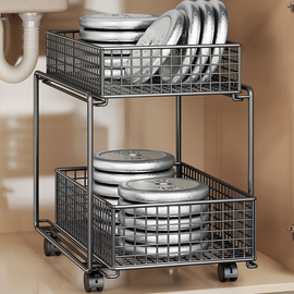 厨房下水槽分层式置物架，卫生间橱柜铁艺抽屉式物品收纳架可移动