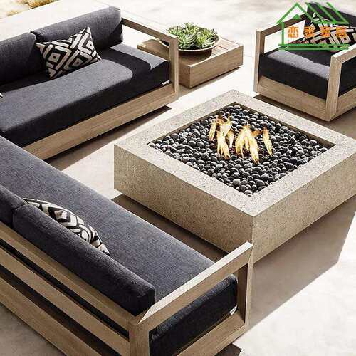 户外北欧实木沙发单人防晒别墅露台室外柚木茶几组合样板房沙发