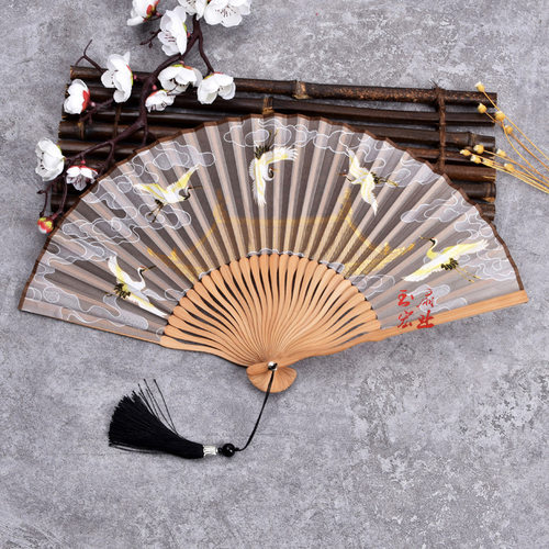 复古汉服女士舞蹈折扇中国竹雕