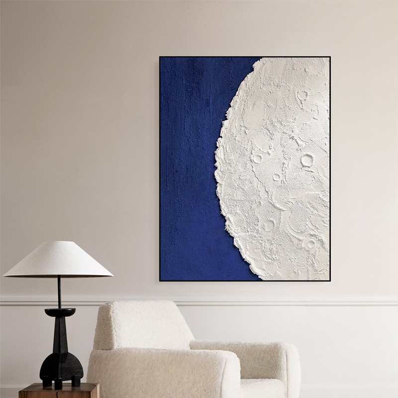 画肌理油画装饰画立体玄关蓝白色石英砂丙烯抽象挂画客厅简约手绘图片