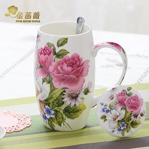 骨瓷杯子750ML大容量马克杯陶瓷大号茶杯纯白简约带盖水杯啤