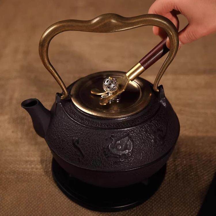 黑檀木柄铜制铁壶叉日式铸铁壶竹节壶叉老铁壶盖夹子玻璃壶盖壶叉