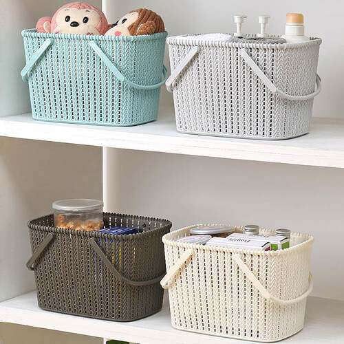 Wholesale imitation rattan woven plastic tote storage basket