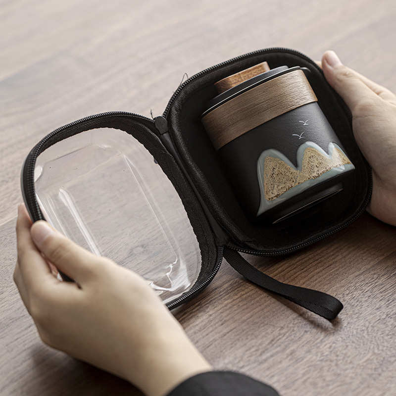 国潮山河快客杯便携式户外一人二杯茶壶茶杯旅行茶具商务伴手礼