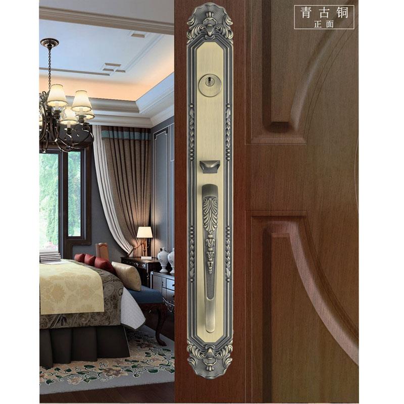 豪华大门锁双开门对开门大拉手门机械门锁入户实木门欧式别墅大门