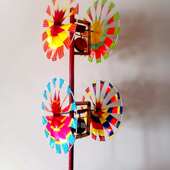 新文创两鼓四轮新派风车防水塑料轮新型风车传统工艺新材料新奇特