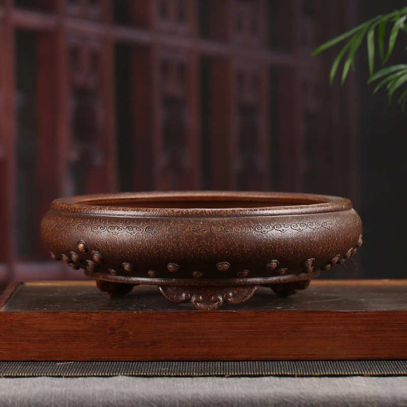 紫砂花盆厂家批发大号复古云脚海棠创意手工装饰多肉盆景盆ZSD04