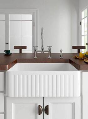 Fireclay现代厨房水槽前置直边陶瓷洗菜盆农舍美式覆古嵌入式水槽