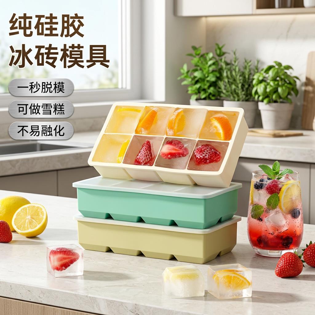 冰块冰格模具硅胶软冻制冰盒大块大号方冰大容量储存盒食品级神器