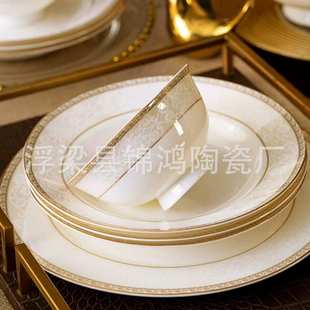 碗碟套装 高档豪华景德镇陶瓷碗盘 家用2025新款 乔迁骨瓷餐具套装