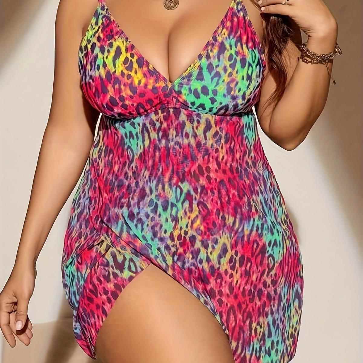 Swimsuit Size Two-Piece Open-Cut Crossover Skirt-Style Plus