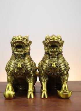 麒铜铜护宝财富麒麟件一对麒摆麟装饰品无底财福麒麟HYwqsrwe铜麟