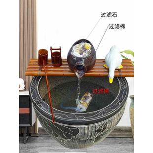 111V鱼缸陶罐流水循环过滤陶瓷摆件水缸石槽水景庭院搭配造景装 饰