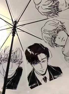 韩漫水边之夜金仁轩吕泰洲无树根雨伞透明绘画痛伞高颜值长伞diy