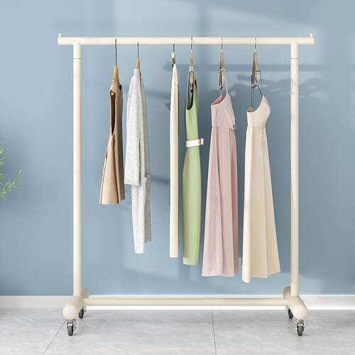 奶油风服装店展示架落地晾挂衣架酒店阳台衣帽架加粗阳台凉晒带轮