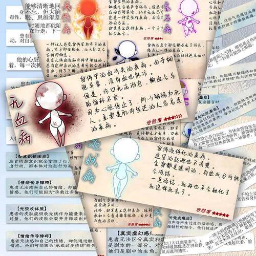 166张oc疾病贴纸灵感档案角色设定oc元素创意贴画diy手账本笔记本