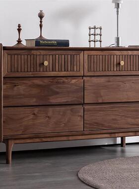 北美黑胡桃木全实木储物收六斗柜纳柜卧室床尾置物柜边柜简约现代